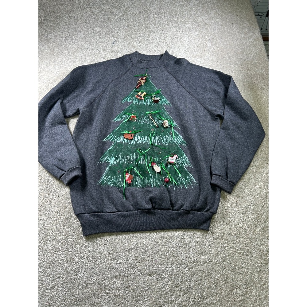 Christmas Tree Women's Sweatshirt Charcoal Gray Size Large Holiday